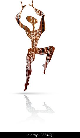 Silhouette di danza uomini in stile etnico Illustrazione Vettoriale