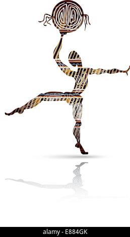 Silhouette di danza uomini con un tamburello in stile etnico Illustrazione Vettoriale