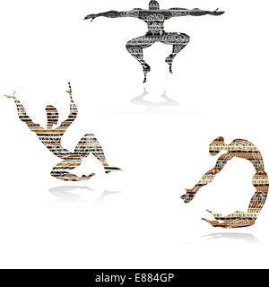 Silhouette di dancing mens in stile etnico Illustrazione Vettoriale