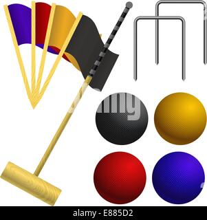 Set di oggetti per un gioco di croquet Illustrazione Vettoriale