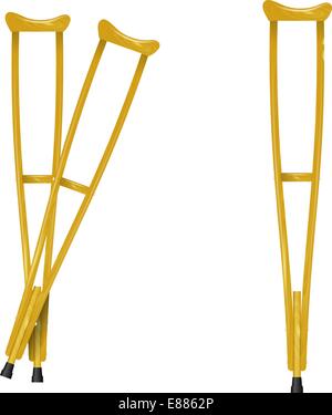 Un paio di stampelle in legno su sfondo bianco Illustrazione Vettoriale