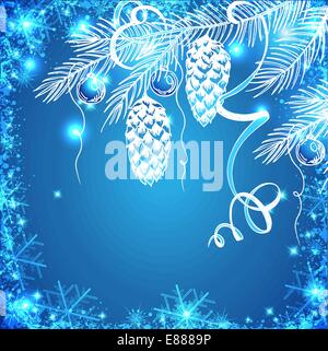 Vettore blu sullo sfondo di Natale con ramo di abete Illustrazione Vettoriale