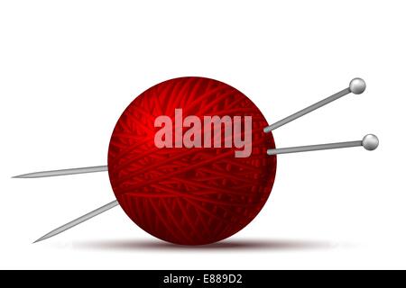 Lana palla e aghi di tessitura Illustrazione Vettoriale