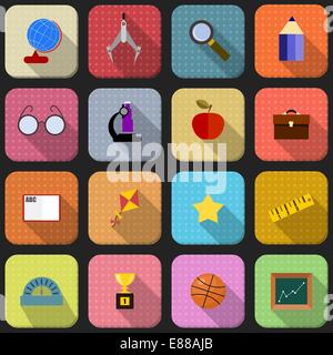 16 icone di piatto per la scuola Illustrazione Vettoriale