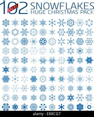 102 abstract fiocchi di neve di Natale. Enorme icon set isolato su bianco Illustrazione Vettoriale