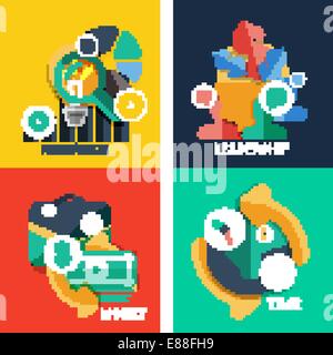 Set di design piatto concetti - business idea, denaro, leadership, la ricerca, il tempo Illustrazione Vettoriale