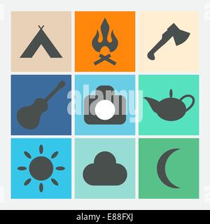 Icone di campeggio Illustrazione Vettoriale