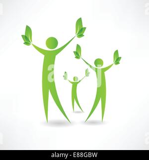 Gruppo di persone che sostengono il verde delle foglie nelle mani di icona Illustrazione Vettoriale