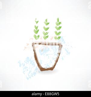 Pianta in vaso icona grunge Illustrazione Vettoriale