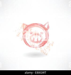 Maiale's testa icona grunge Illustrazione Vettoriale