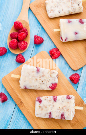 Frozen yogurt con avena e lamponi Foto Stock