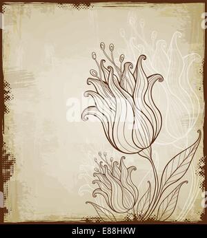 Vintage disegnato a mano sfondo floreale con i tulipani Illustrazione Vettoriale