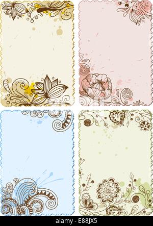 Set di vettore luminoso disegnato a mano le carte floreali Illustrazione Vettoriale