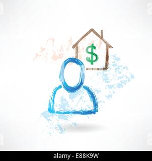 L uomo e la casa icona grunge Illustrazione Vettoriale