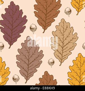 Vector seamless pattern con l'autunno di foglie di quercia e ghiande Illustrazione Vettoriale