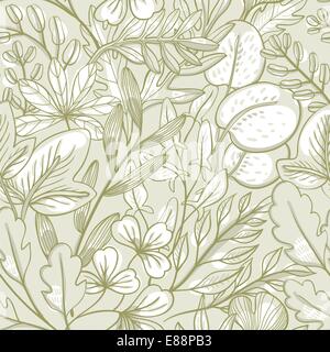 Vector seamless pattern con disegnati a mano foglie Illustrazione Vettoriale