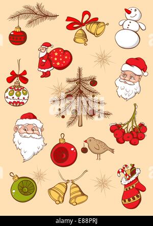Set di Natale di vettore disegnato a mano le icone Illustrazione Vettoriale