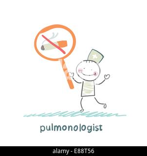 Pulmonologist tenendo i manifesti con una foto di una sigaretta Illustrazione Vettoriale