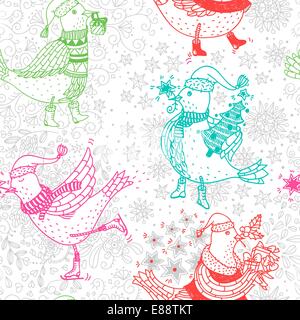 Vettore di Natale seamless pattern con uccelli colorati Illustrazione Vettoriale