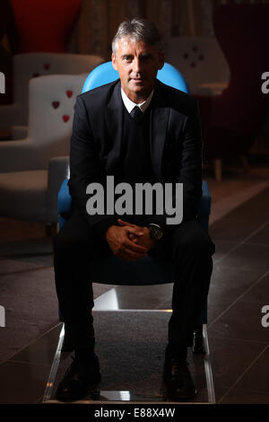 Roberto Mancini mentre il manager del Manchester City Calcio Club Foto Stock