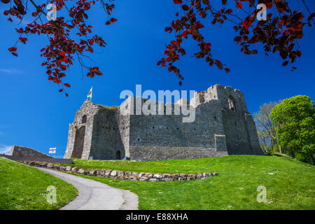 Oystermouth Castle, Mumbles, Gower, Wales, Regno Unito, Europa Foto Stock