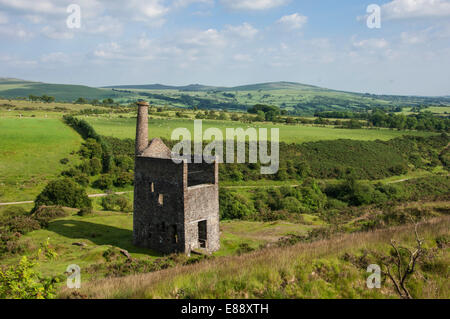 Wheal Betsy Casa di avvolgimento, una reliquia di estrazione mineraria a Dartmoor, Maria Tavy, Parco Nazionale di Dartmoor, Devon, Inghilterra, Regno Unito Foto Stock