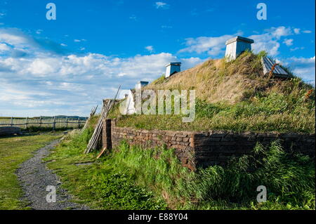 Norse insediamento, l'Anse aux Meadows National Historic Site, sito UNESCO, solo Viking sito in America, Terranova, Canada Foto Stock