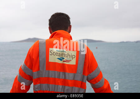 Isole Scilly Steamship Gruppo Lavoratori a bordo RMV Scillonian III voce per le isole Scilly, Scillies, Cornwall in aprile - RMV Scillonian 3 Foto Stock