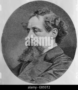 Charles Dickens (1812-1870). Scrittore inglese e critico sociale. Ritratto. Incisione pubblicato in spagnolo. Foto Stock