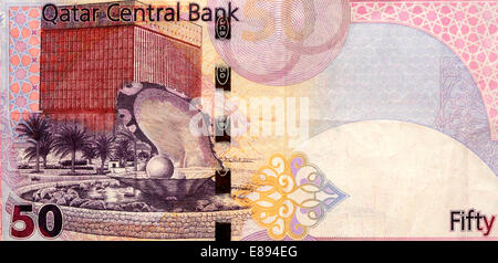 Il Qatar 50 cinquanta Riyal Bank nota Foto Stock