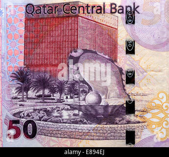 Il Qatar 50 cinquanta Riyal Bank nota Foto Stock