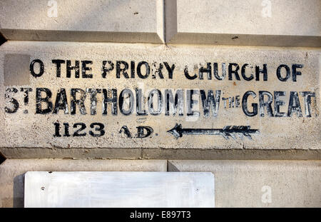 San Bartolomeo Ospedale firmare Bart in West Smithfield, London, Regno Unito Foto Stock