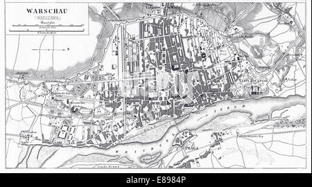 Le illustrazioni incise della mappa di Varsavia, Polonia dalla enciclopedia iconografico della scienza, letteratura e arte, circa 1851 Foto Stock