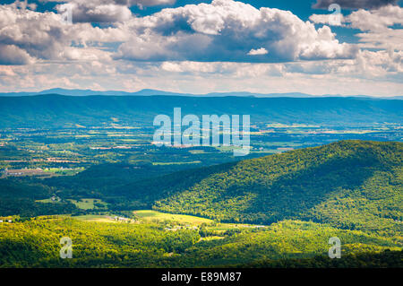 Vista della valle di Shenandoah e monti Appalachi da Mill Mountain Trail sul Grande Nord Montagna in George Washingto Foto Stock