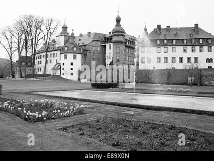 Achtziger Jahre, Schloss und Schlosspark di Bad Berleburg, Wittgensteiner Land, Naturpark Rothaargebirge, Sauerland, Renania settentrionale-Vestfalia Foto Stock