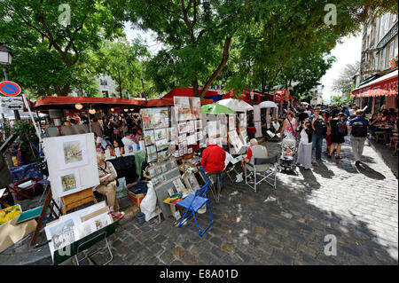 Pittori a La Place du Tertre, Montmartre, diciottesimo Arrondissement, Parigi, Francia Foto Stock