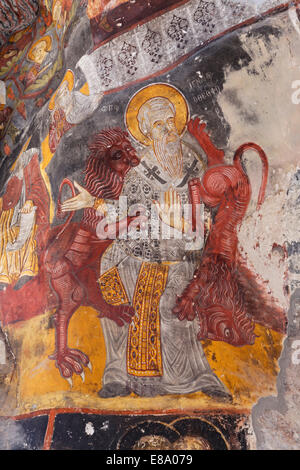 Gli affreschi della chiesa rupestre, Sumela monastero o Sümela Manastırı, Trabzon Provincia, le montagne del Mar Nero, la regione del Mar Nero Foto Stock