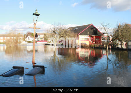 Inondazioni in Laleham, vicino a Chertsey Surrey UK 2014 Foto Stock