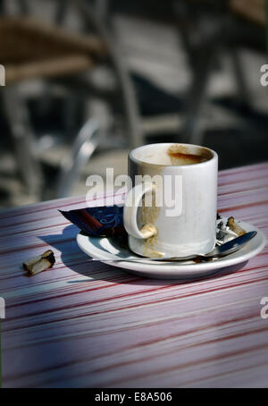 Sporco tazza da caffè e cane termina Foto Stock