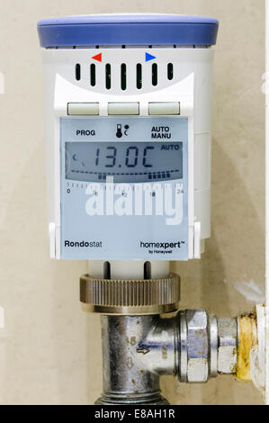 Programmabile di valvola termostatica (TRV) impostata su 13C, permettendo a differenti temperature per essere selezionato in corrispondenza di tempi differenti. Foto Stock