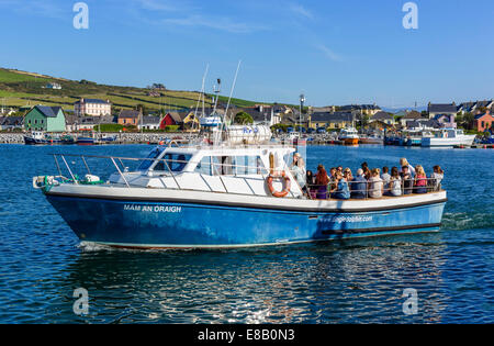 Turista di ritorno da Dingle Dolphin viaggio turistico, Dingle, penisola di Dingle, nella contea di Kerry, Repubblica di Irlanda Foto Stock