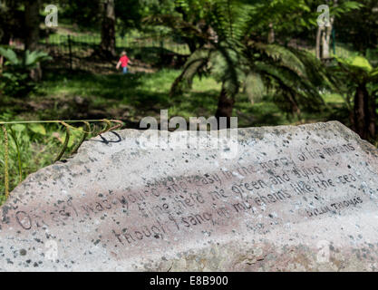 Pietra con Dylan Thomas preventivo Parco Cwmdonkin Galles Swansea Regno Unito Foto Stock