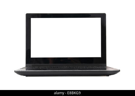 Computer portatile con schermo vuoto isolato su bianco. Vista frontale. Foto Stock