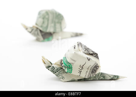 Origami dollaro lumache Foto Stock