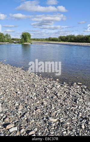 Pebble sponde del fiume. Polar Ural, Repubblica di Komi, Russia. Foto Stock