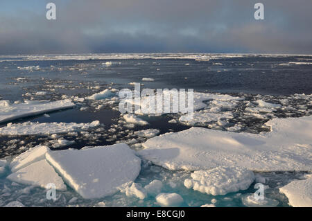 Nuvole di clearing cielo blu inizia a rompere attraverso le nuvole oltre Oceano Artico ice sett. 9, 2009. Foto Stock