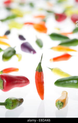 Vari chili peppers Foto Stock