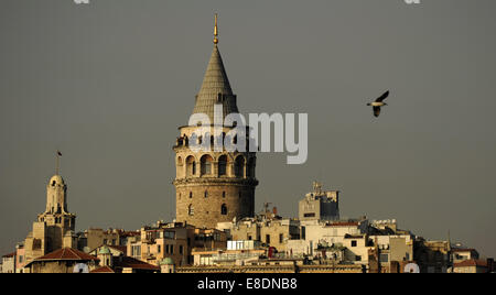 La Turchia. Istanbul. Torre di Galata. Stile Romantesque. Costruito come torre di Cristo nel 1348. Foto Stock