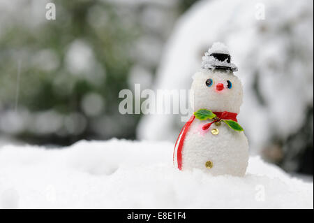 Natale pupazzo di neve nel paesaggio invernale Foto Stock