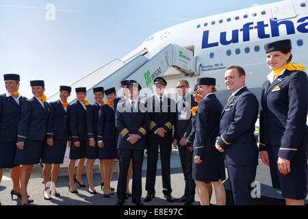 Schoenefeld, Germania, il battesimo della Lufthansa Boeing 747-8 presso la ILA 2014 Foto Stock